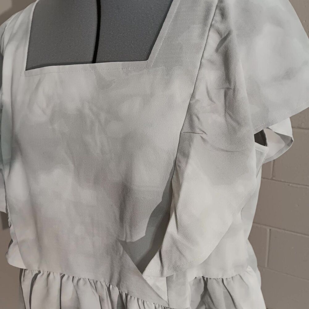 Du Jour Womens Blouse Casual Square Neck Ruffle Sleeveless Gray Size Large